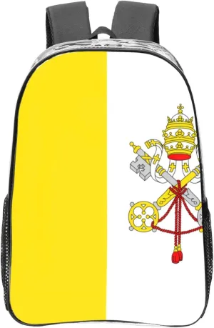 Vatican Flag Transparent Backpack-16-Inch Pvc Clear Backpack With Side Pockets,Black
