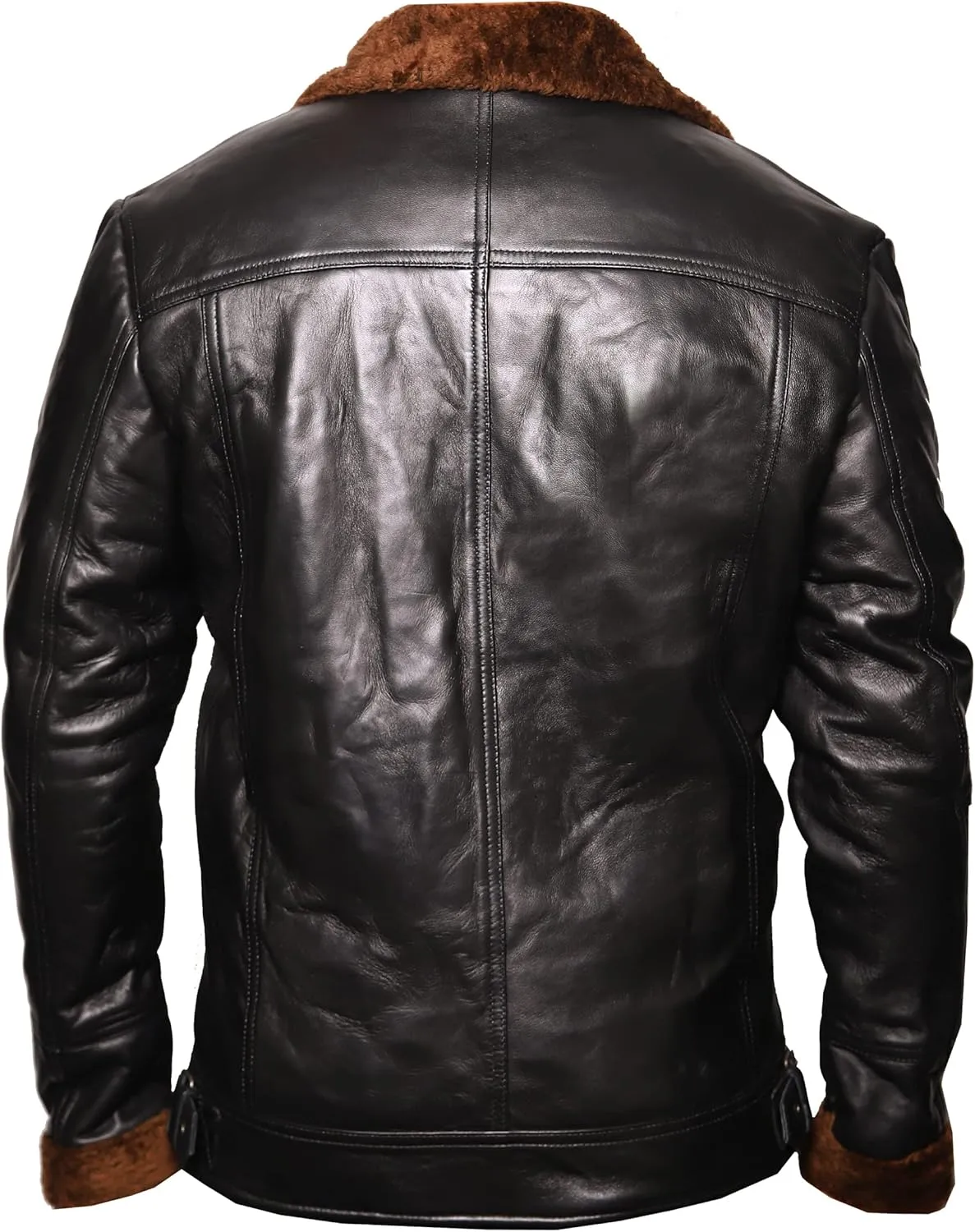 VearFit Men Starduck Shearling flying aviator Black Real Leather Jacket Designer Look