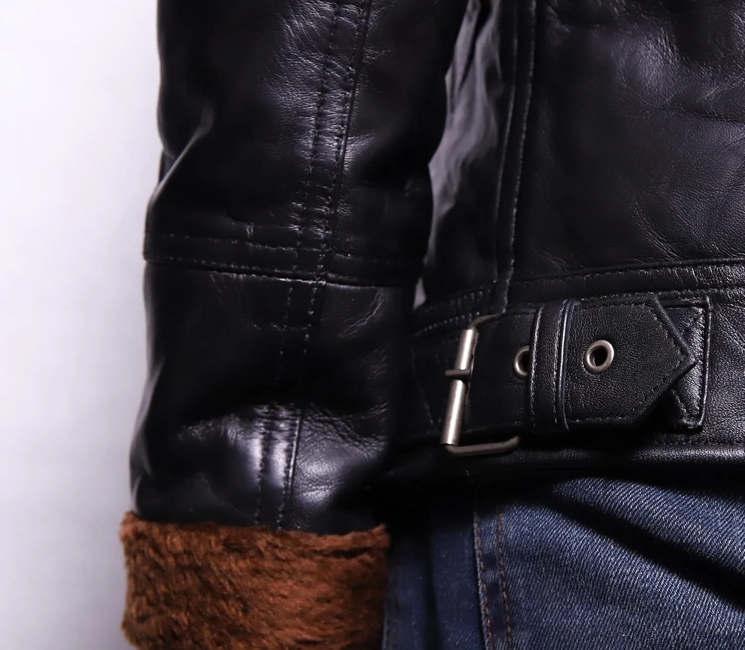 VearFit Men Starduck Shearling flying aviator Black Real Leather Jacket Designer Look