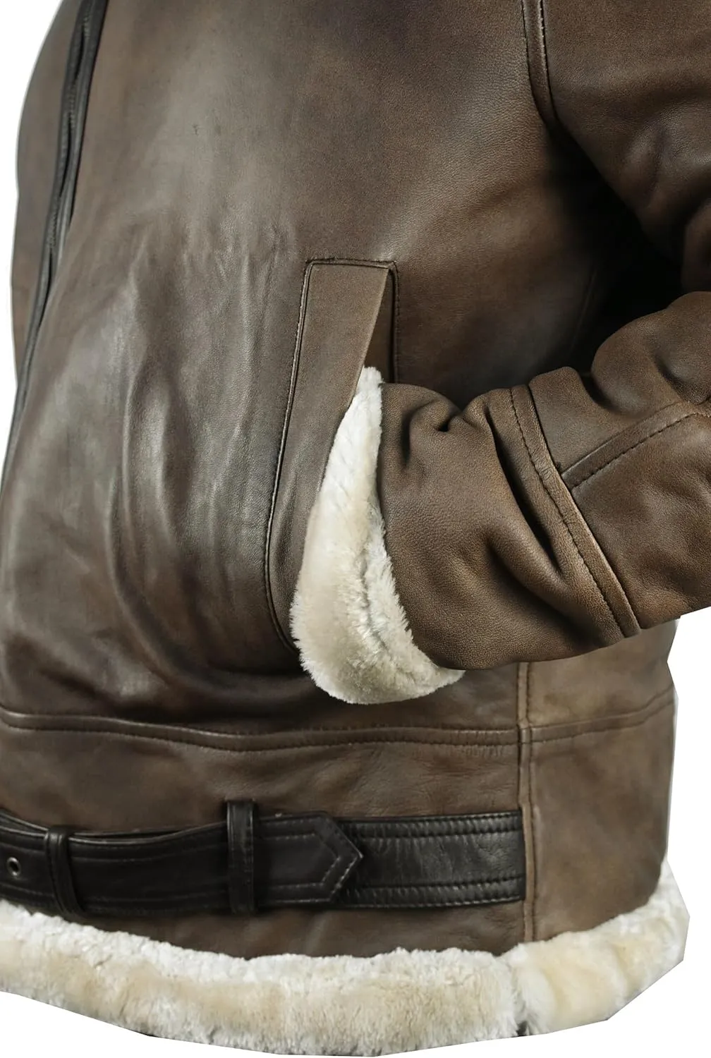 VearFit Vintage Shearling flying aviator Jet Brown Designer Real Leather Jacket For men
