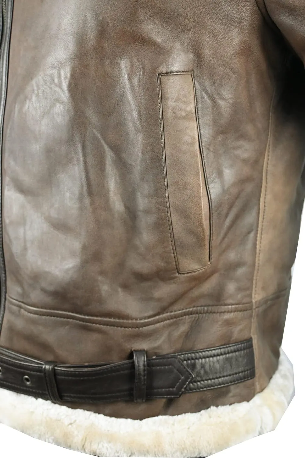 VearFit Vintage Shearling flying aviator Jet Brown Designer Real Leather Jacket For men