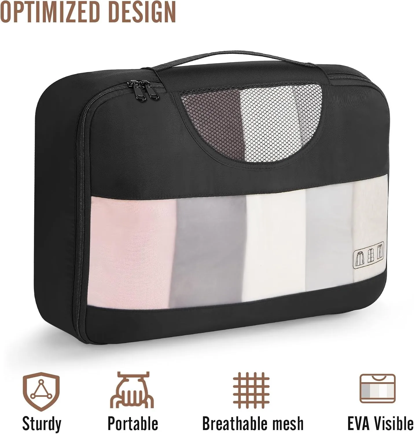 Veken 8 Set Packing Cubes for Travel Essentials, Suitcase Organizer Bags Set for Luggage, Road Trip Travel Accessories in 4 Sizes (Extra Large, Large, Medium, Small), Black
