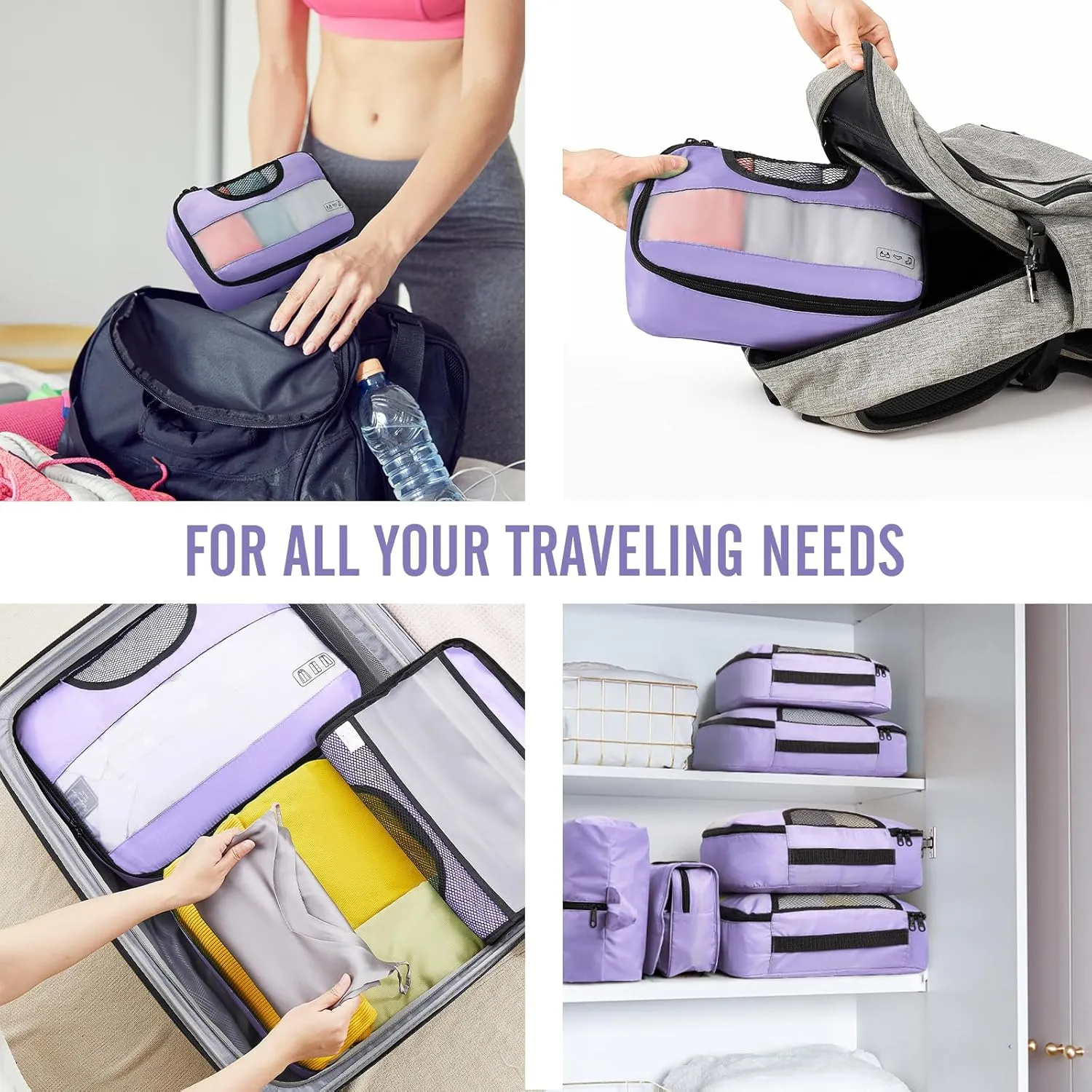 Veken 8 Set Packing Cubes for Travel Essentials, Suitcase Organizer Bags Set for Luggage, Road Trip Travel Accessories in 4 Sizes (Extra Large, Large, Medium, Small), Purple