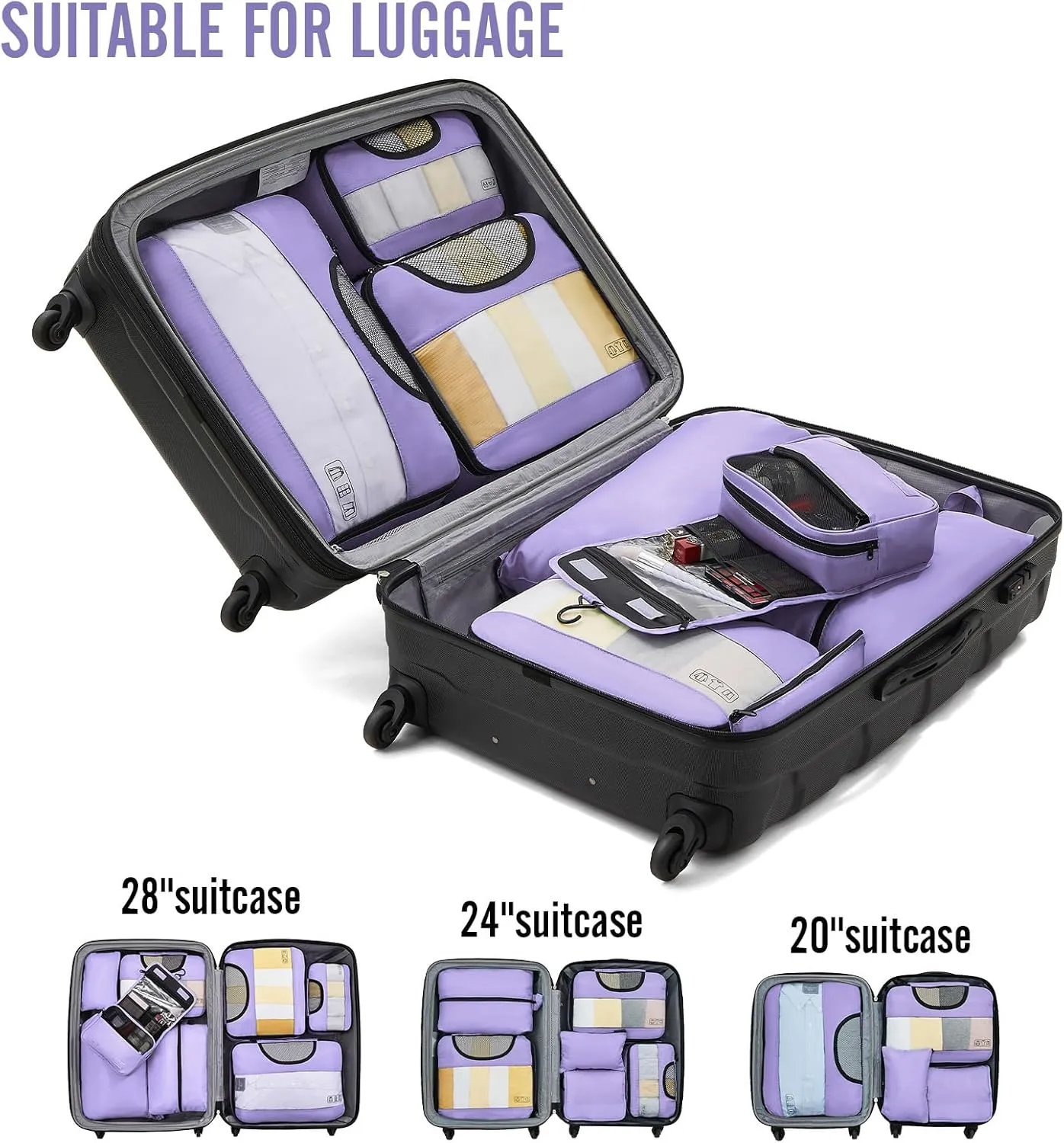 Veken 8 Set Packing Cubes for Travel Essentials, Suitcase Organizer Bags Set for Luggage, Road Trip Travel Accessories in 4 Sizes (Extra Large, Large, Medium, Small), Purple
