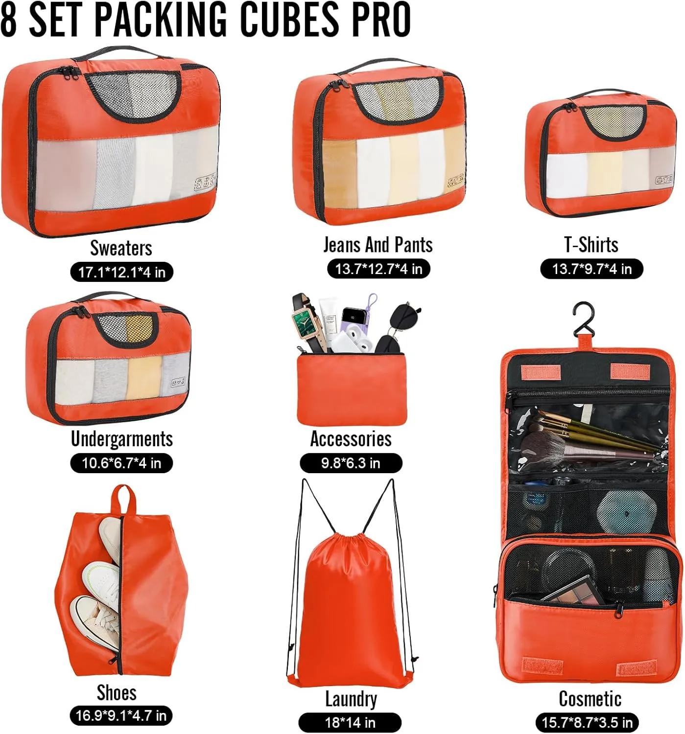 Veken 8 Set Packing Cubes for Travel Essentials, Suitcase Organizer Bags Set for Luggage, Road Trip Travel Accessories in 4 Sizes (Extra Large, Large, Medium, Small)