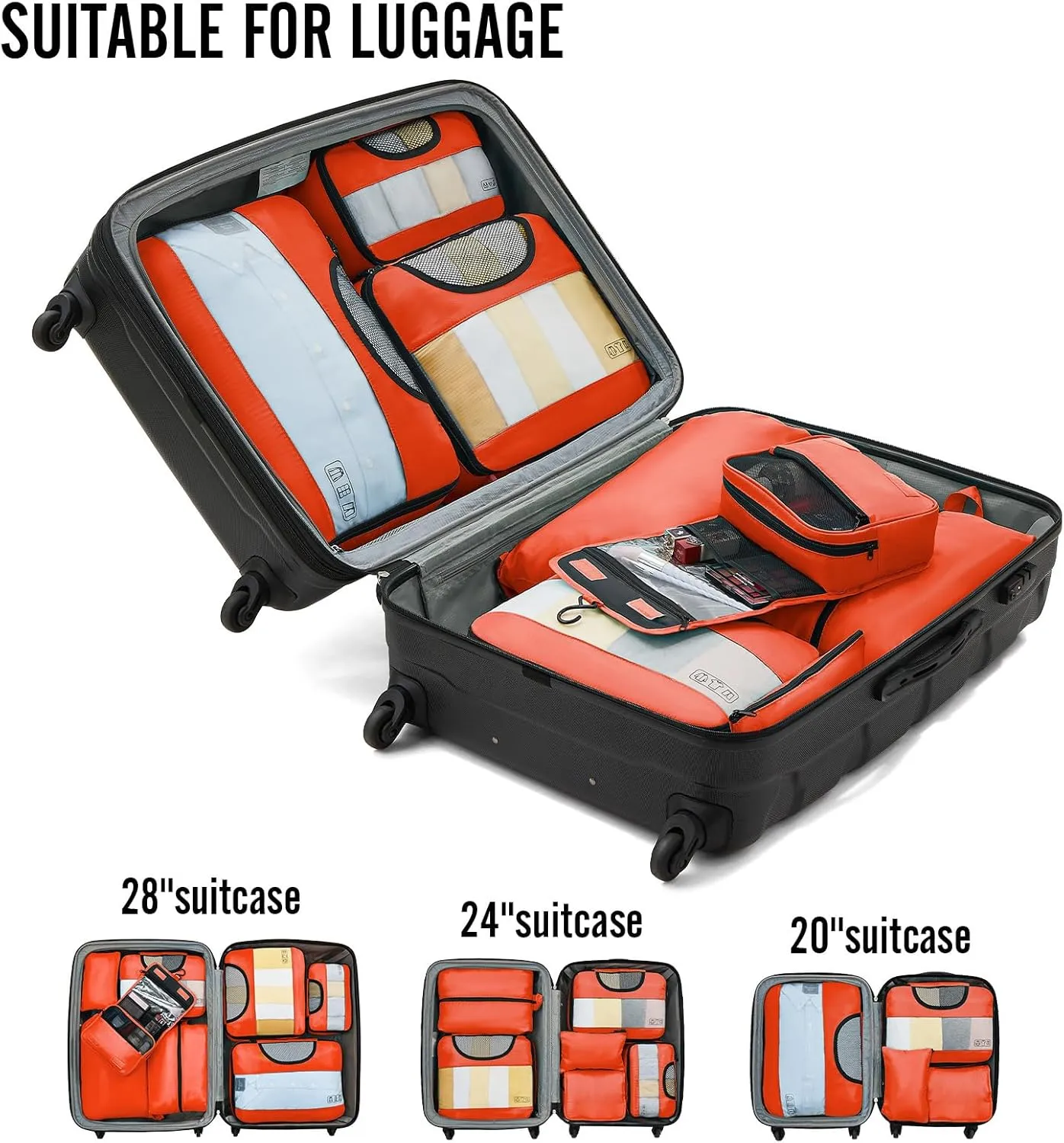 Veken 8 Set Packing Cubes for Travel Essentials, Suitcase Organizer Bags Set for Luggage, Road Trip Travel Accessories in 4 Sizes (Extra Large, Large, Medium, Small)