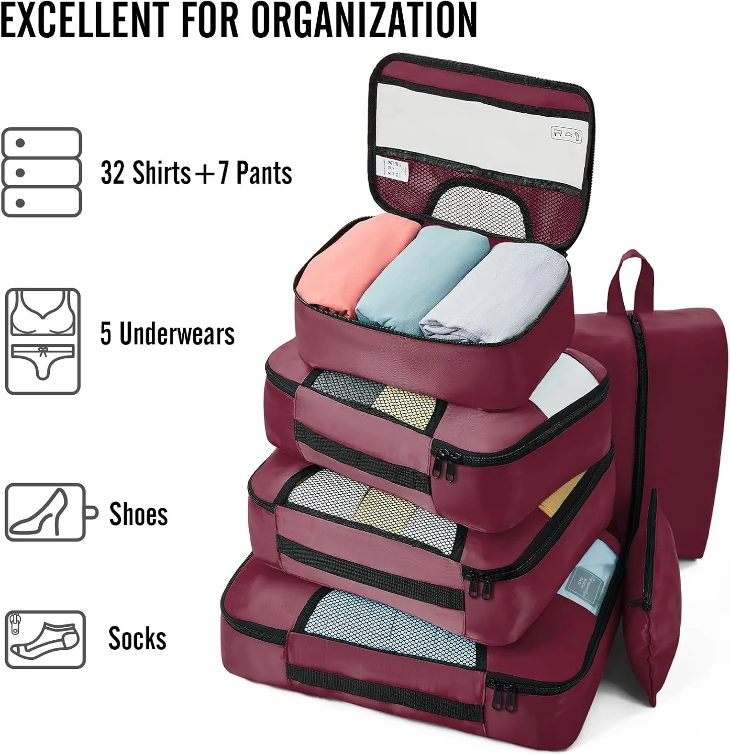 Veken 8 Set Packing Cubes for Travel Essentials, Suitcase Organizer Bags Set for Luggage, Road Trip Travel Accessories in 4 Sizes (Extra Large, Large, Medium, Small)