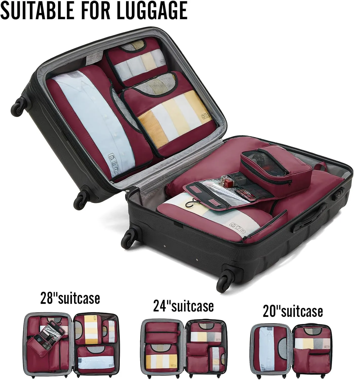 Veken 8 Set Packing Cubes for Travel Essentials, Suitcase Organizer Bags Set for Luggage, Road Trip Travel Accessories in 4 Sizes (Extra Large, Large, Medium, Small)