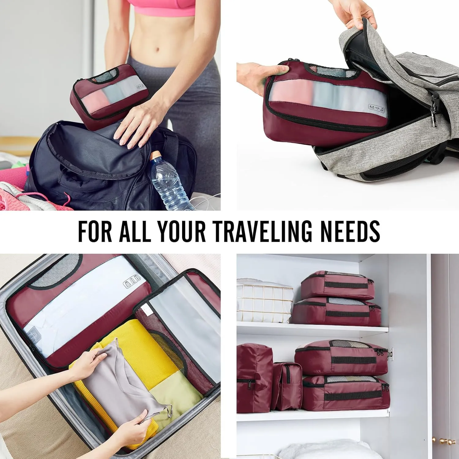 Veken 8 Set Packing Cubes for Travel Essentials, Suitcase Organizer Bags Set for Luggage, Road Trip Travel Accessories in 4 Sizes (Extra Large, Large, Medium, Small)