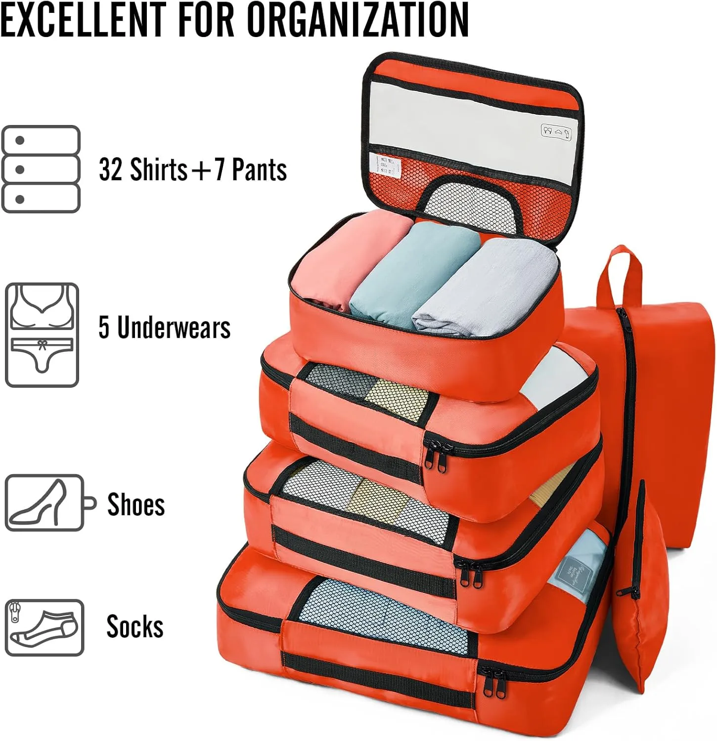Veken 8 Set Packing Cubes for Travel Essentials, Suitcase Organizer Bags Set for Luggage, Road Trip Travel Accessories in 4 Sizes (Extra Large, Large, Medium, Small)