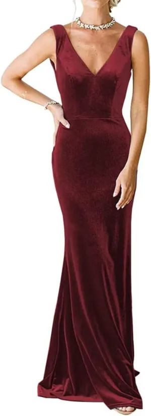Velvet Mermaid Bridesmaid Dresses for Women Floor Length Sleeveless Formal Evening Gown