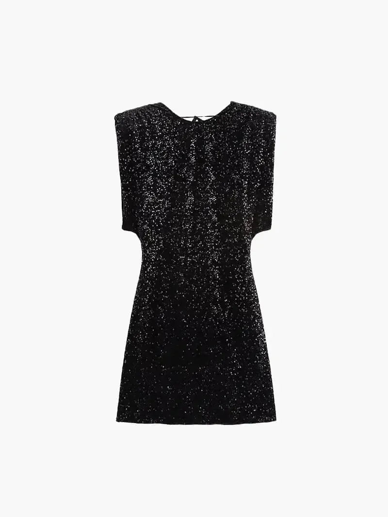 Velvet Sequin Mini Dress with Padded Shoulders