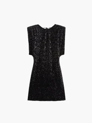 Velvet Sequin Mini Dress with Padded Shoulders
