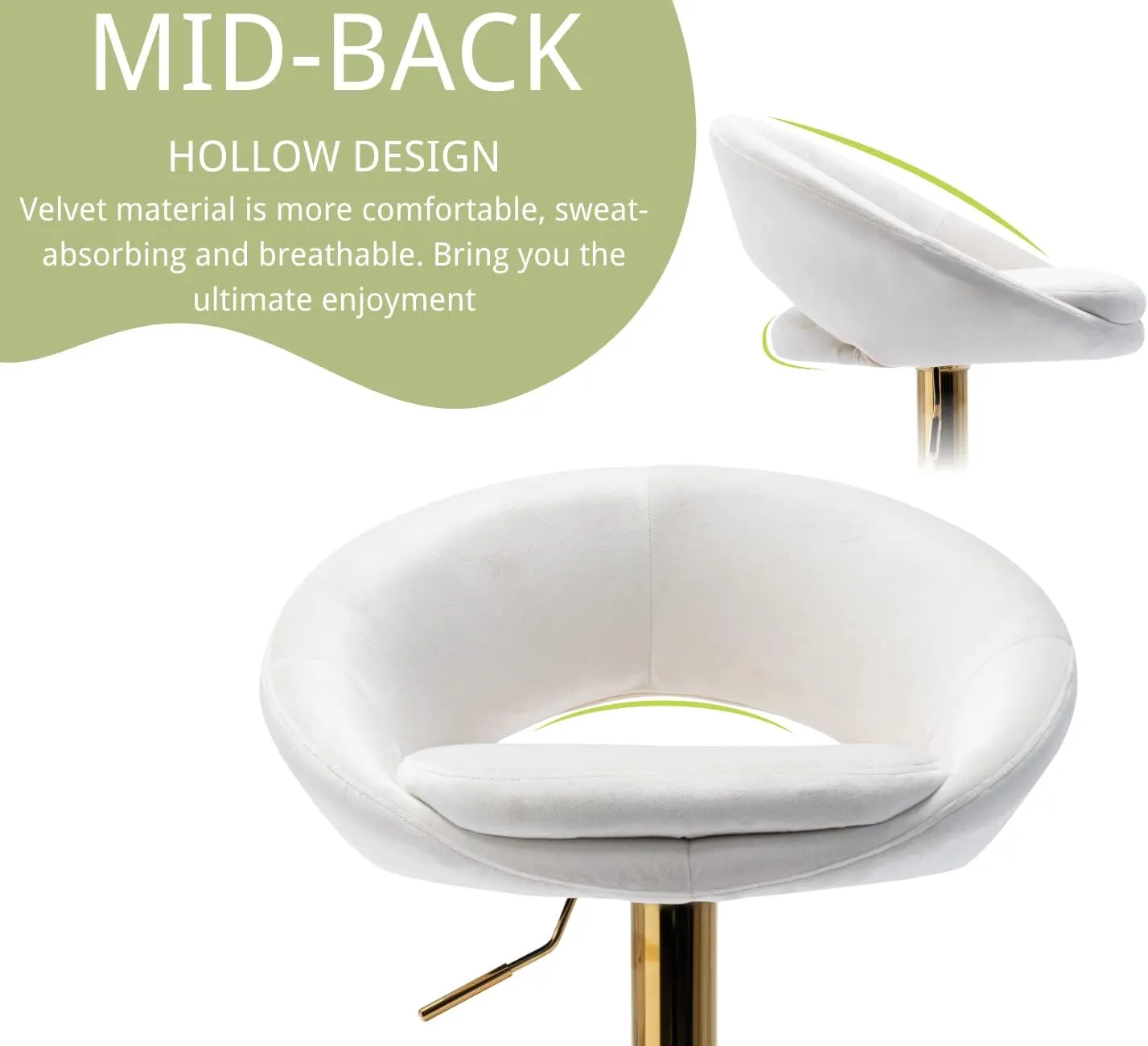 Velvet Swivel Bar Stools Set of 4 with Open Back, Upholstered Adjustable Bar Height Bartools Modern Counter Height Barstools Island Chairs with Gold Legs for Kitchen/Home Bar/Pub, Beige