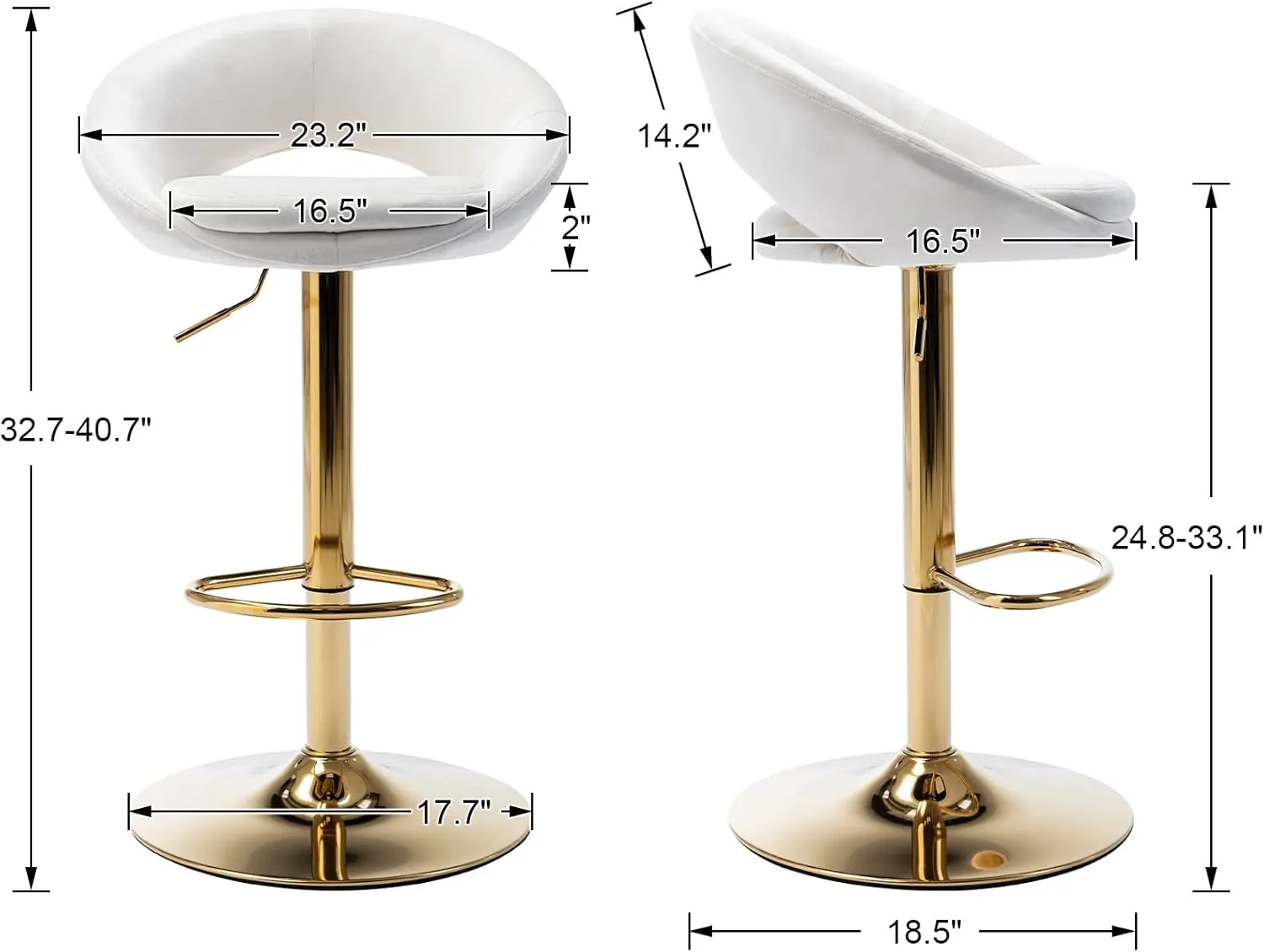 Velvet Swivel Bar Stools Set of 4 with Open Back, Upholstered Adjustable Bar Height Bartools Modern Counter Height Barstools Island Chairs with Gold Legs for Kitchen/Home Bar/Pub, Beige