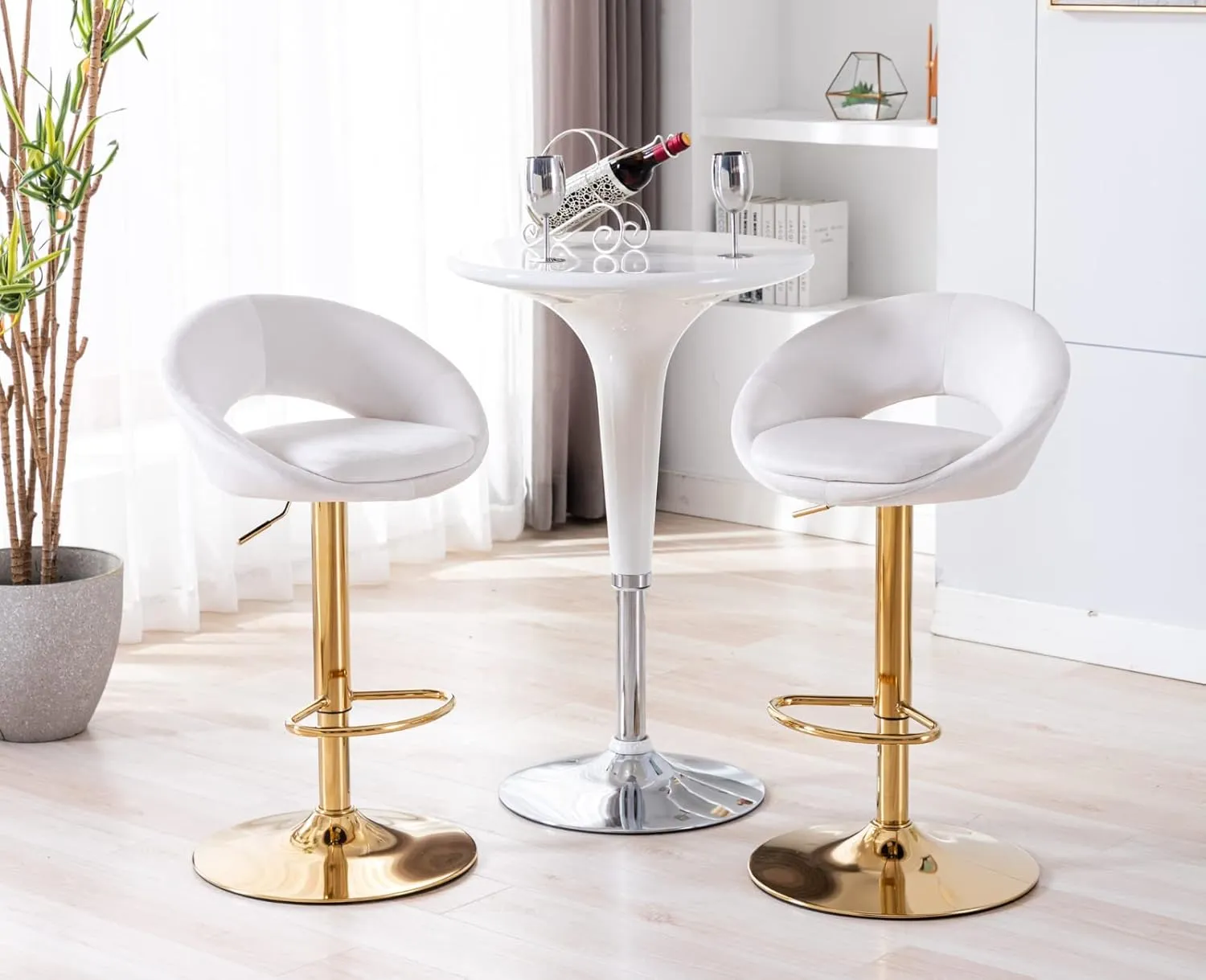 Velvet Swivel Bar Stools Set of 4 with Open Back, Upholstered Adjustable Bar Height Bartools Modern Counter Height Barstools Island Chairs with Gold Legs for Kitchen/Home Bar/Pub, Beige