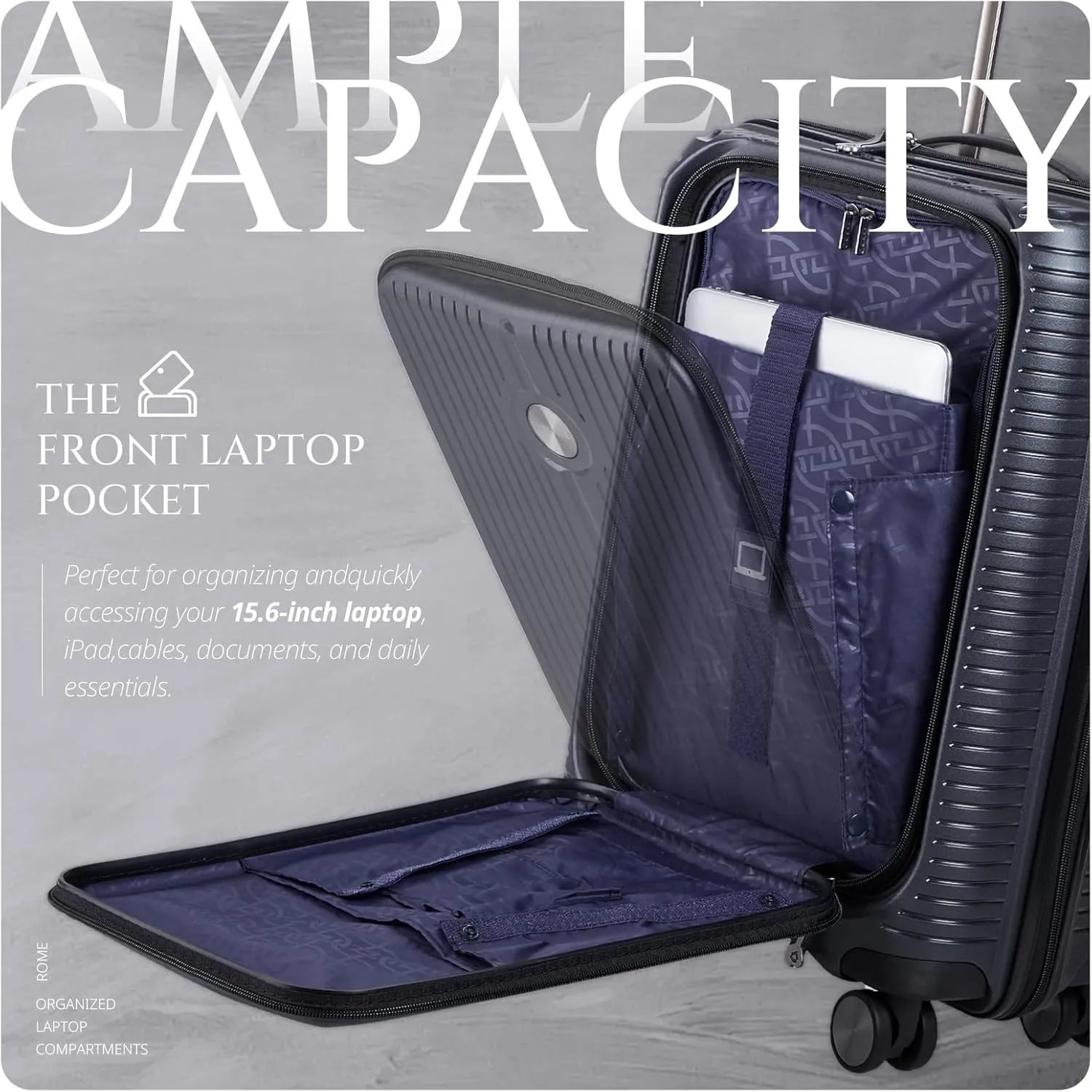 Verage Carry On Luggage with Spinner Wheels,20 Inch Lightweight PP Hardshell Suitcases,International carry on luggage 22x14x9 airline approved,Dark Grey,Carry-On with Laptop Compartment