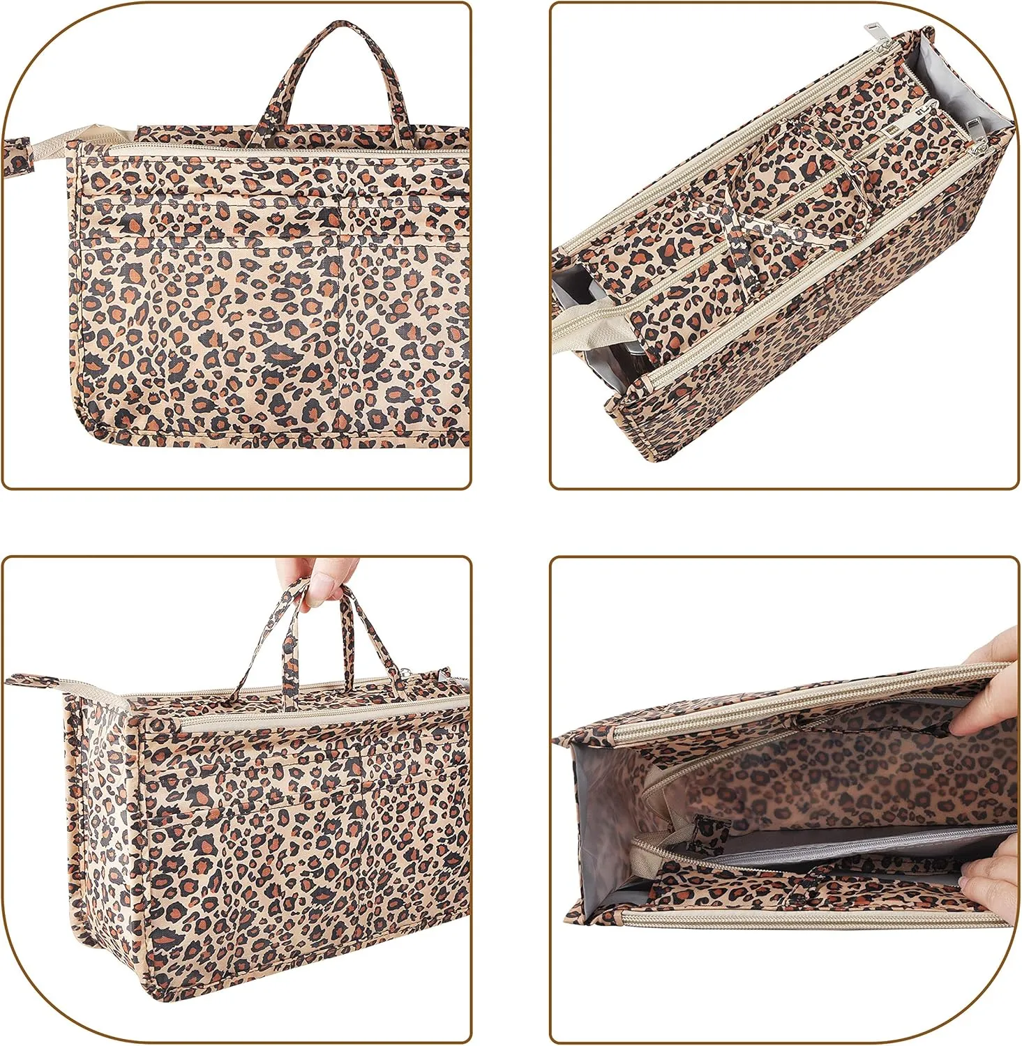 Vercord Patterned Purse Handbag Tote Pocketbook Bag Organizer Insert with Zipper Handle for Women Large Leopard