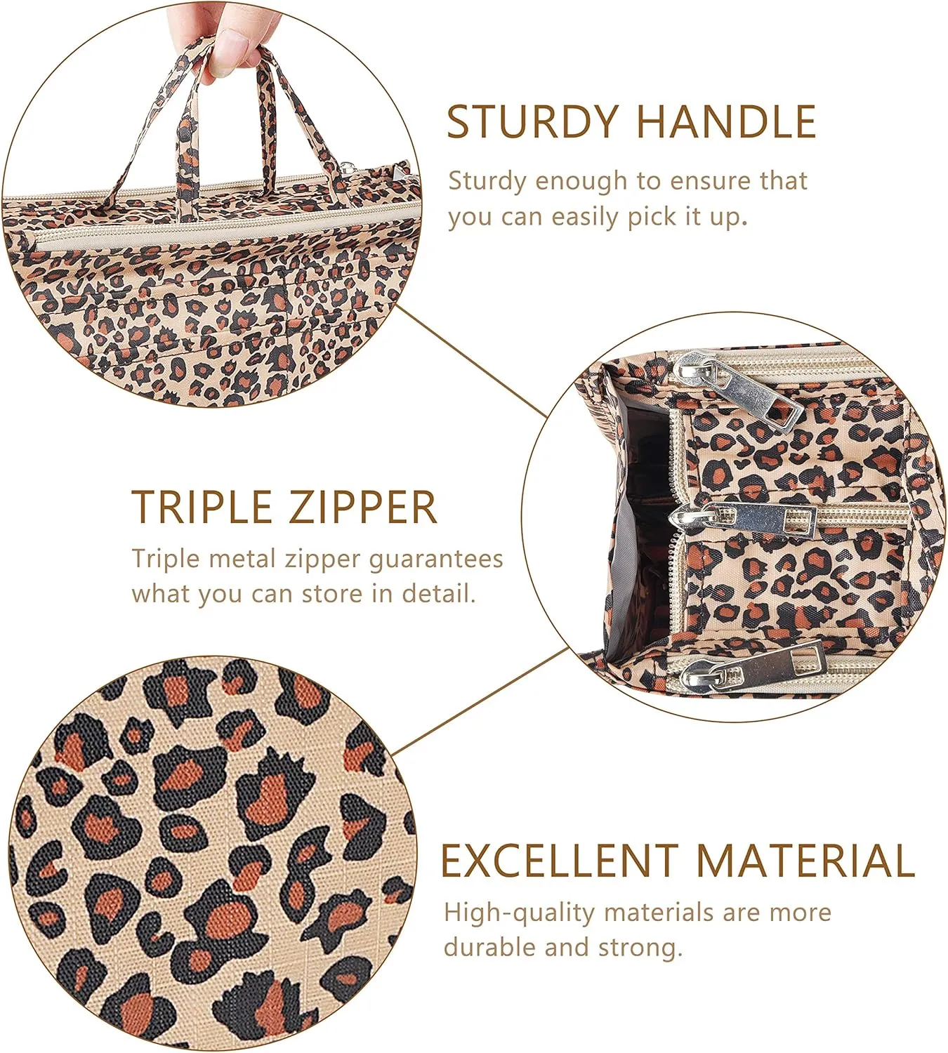 Vercord Patterned Purse Handbag Tote Pocketbook Bag Organizer Insert with Zipper Handle for Women Large Leopard