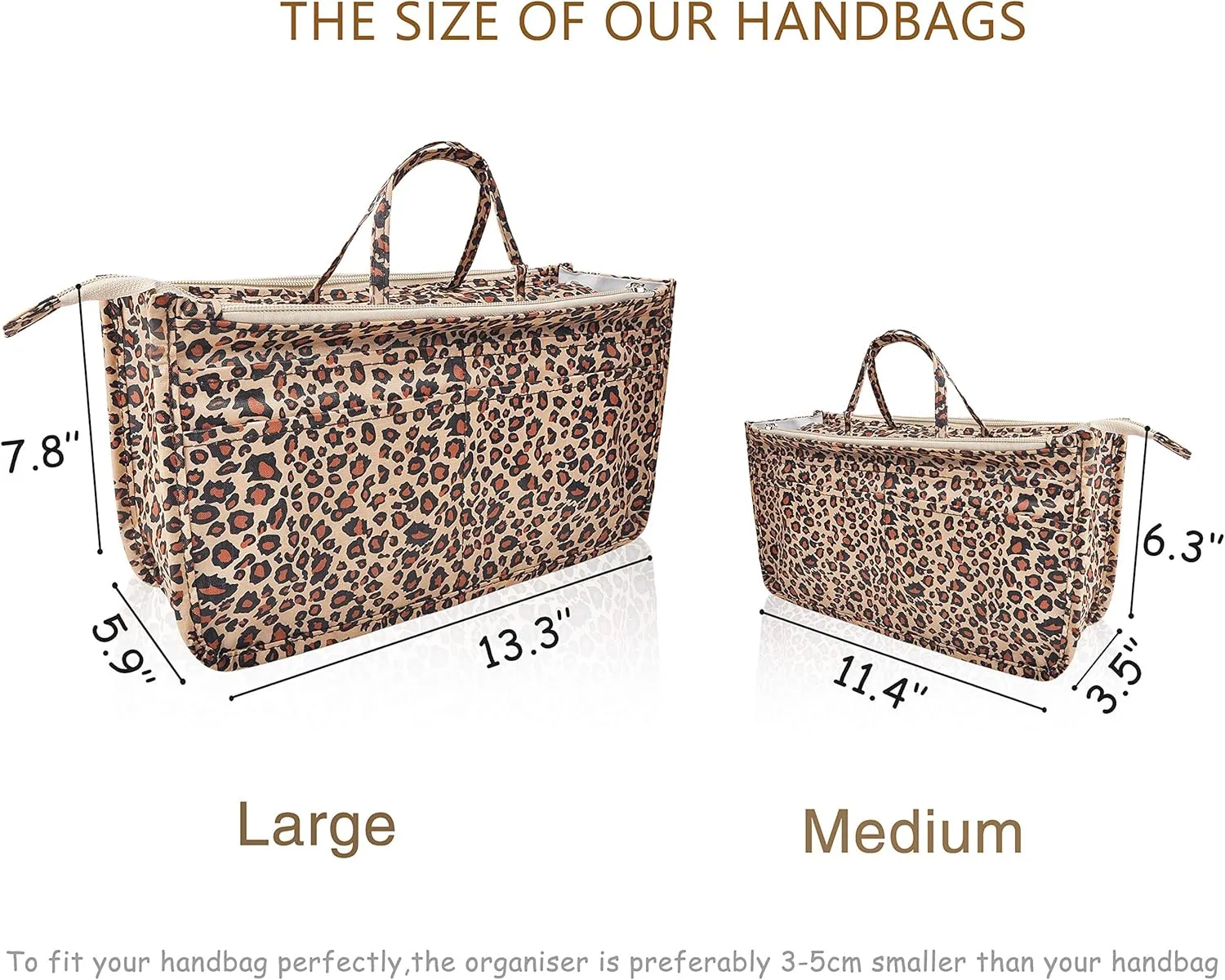 Vercord Patterned Purse Handbag Tote Pocketbook Bag Organizer Insert with Zipper Handle for Women Large Leopard