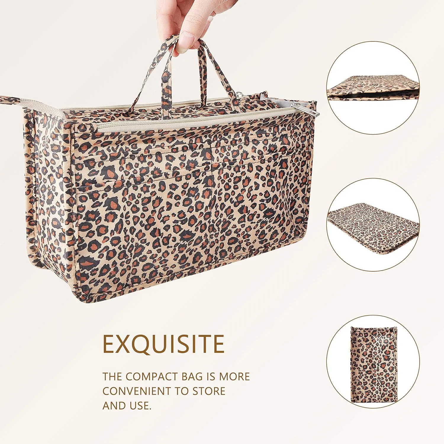 Vercord Patterned Purse Handbag Tote Pocketbook Bag Organizer Insert with Zipper Handle for Women Large Leopard
