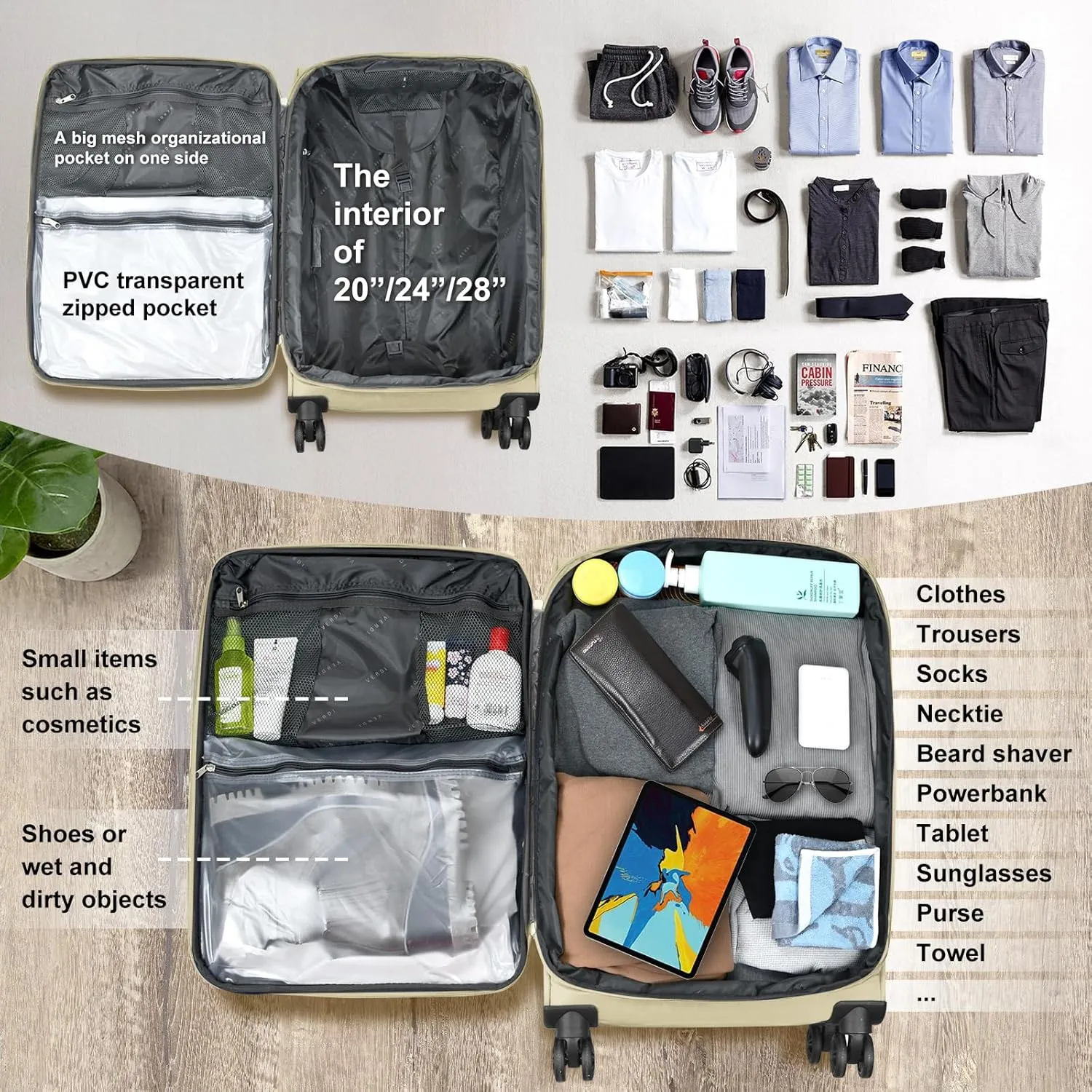 Verdi Softside Expandable 24 Inch Luggage with Spinner Wheels Lightweight Suitcase (Khaki, Checked-Large 24-Inch)