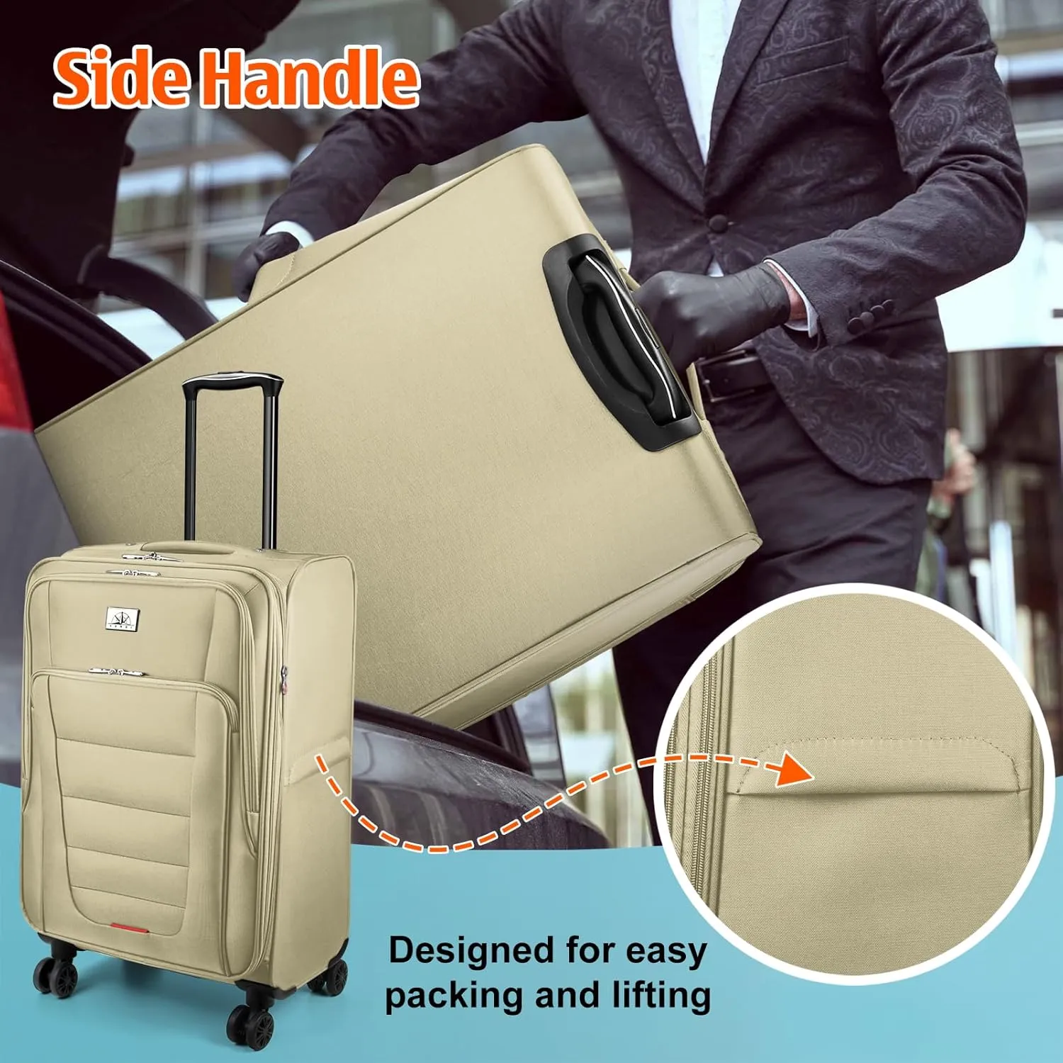 Verdi Softside Expandable 24 Inch Luggage with Spinner Wheels Lightweight Suitcase (Khaki, Checked-Large 24-Inch)