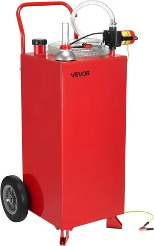 VEVOR 30 Gallon Gas Caddy, Max Flow 32L/min, Diesel Tank with Electric Pump, Diesel Storage Tank with 2 Wheels & 10 ft Hose, Gas Container for ATV, Car, Mowers, Boat, Motorcycle, and More, Red