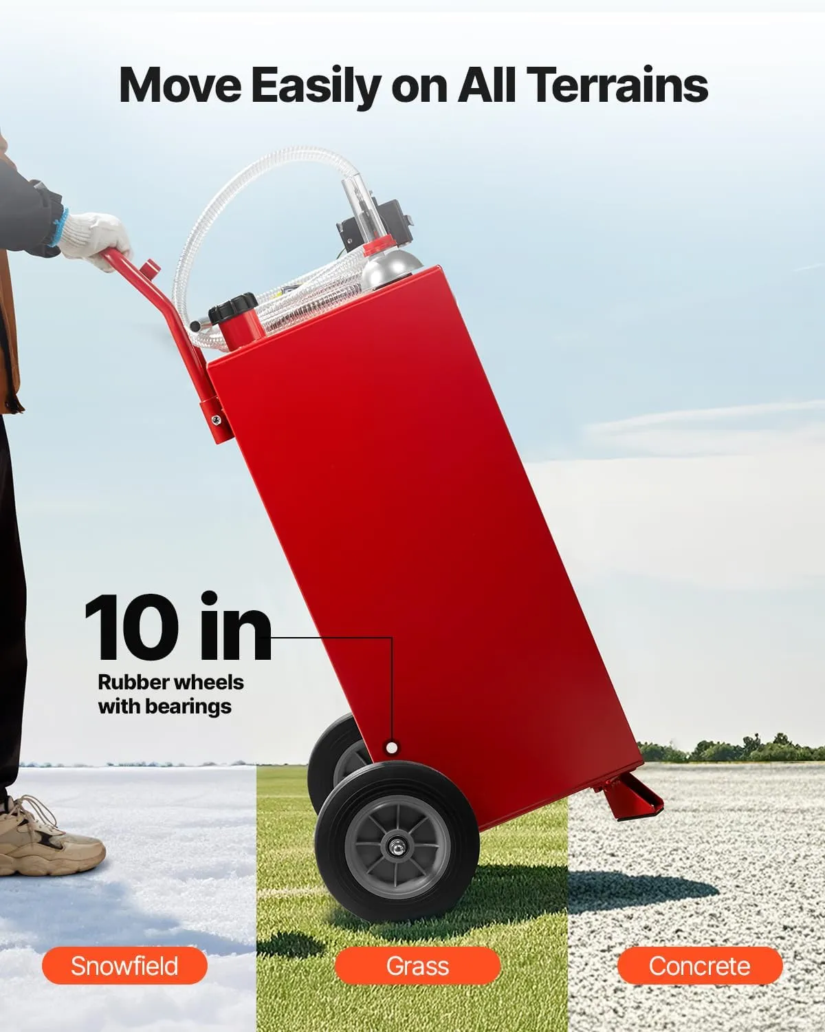 VEVOR 30 Gallon Gas Caddy, Max Flow 32L/min, Diesel Tank with Electric Pump, Diesel Storage Tank with 2 Wheels & 10 ft Hose, Gas Container for ATV, Car, Mowers, Boat, Motorcycle, and More, Red