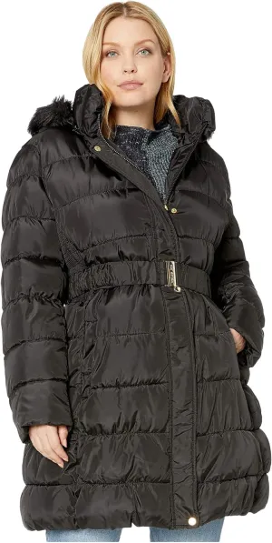 VIA SPIGA Plus Size 3/4 Belted Ruched Puffer Black 1X