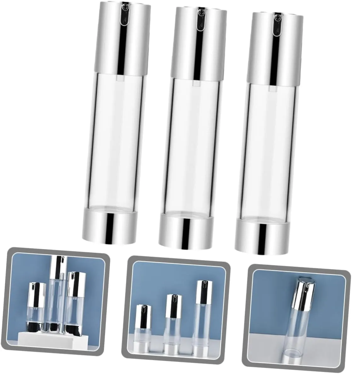 VICASKY 3pcs Travel Lotion Bottles Airless Pump Jars Mini Toiletry Containers for Creams