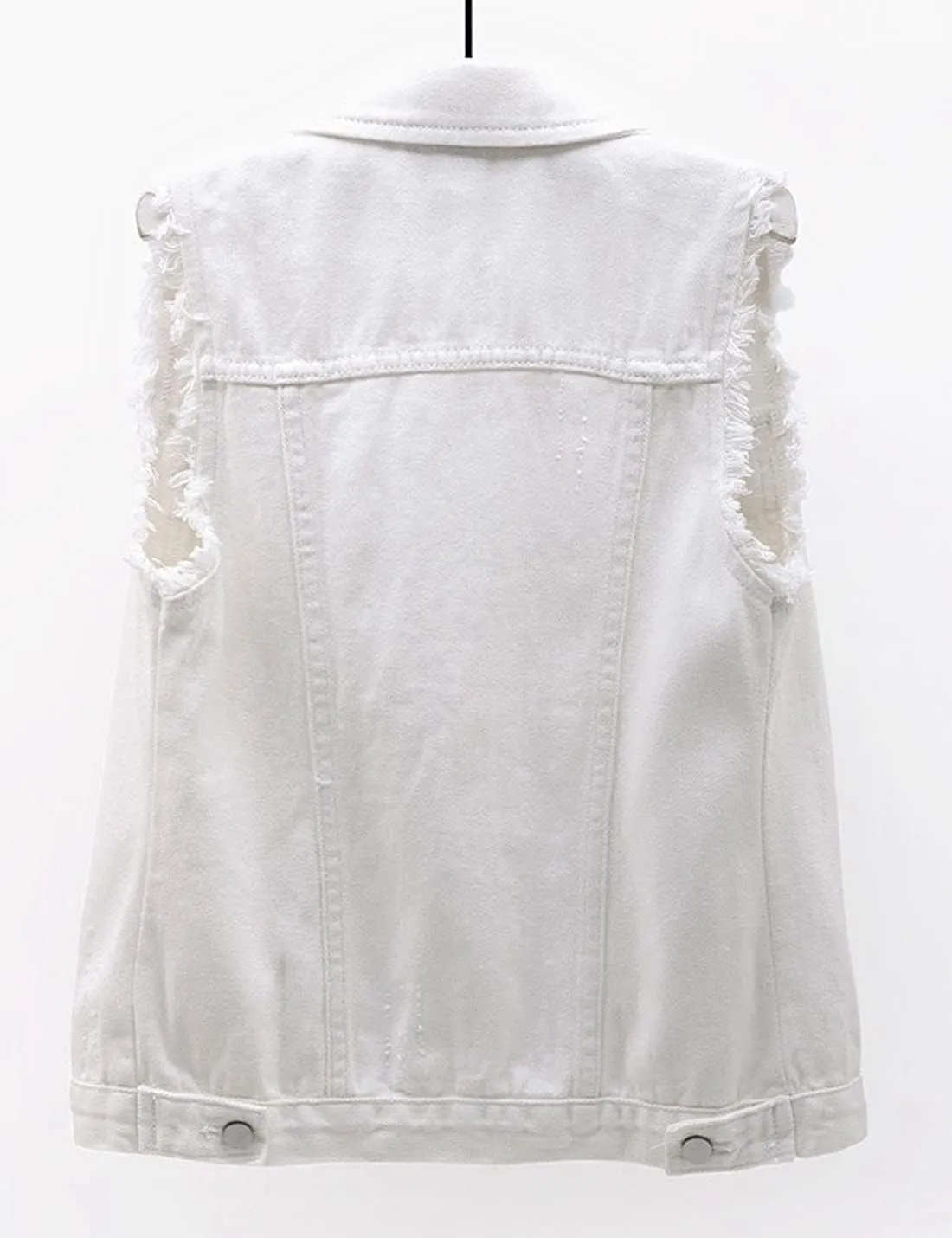 VIEWON Women's Casual Denim Waistcoat Frayed Sleeveless Ripped Jacket Vest with Pockets