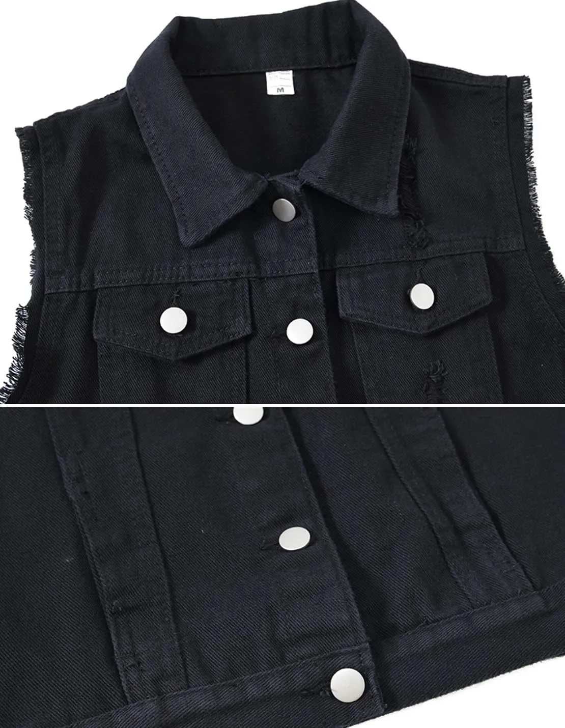 VIEWON Women's Casual Denim Waistcoat Frayed Sleeveless Ripped Jacket Vest with Pockets