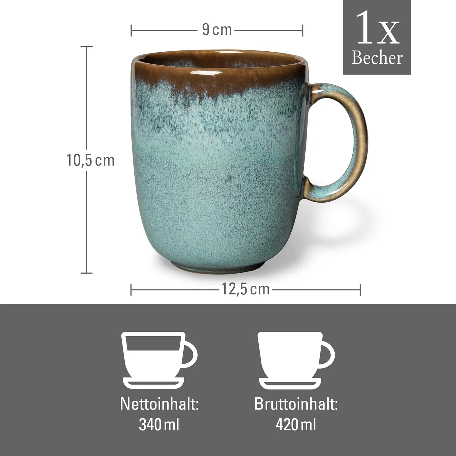 Villeroy & Boch Lave Glace Mug with Handle, Elegant Earthenware Mug for All Day, Turquoise, 13.5 oz, Dishwasher Safe
