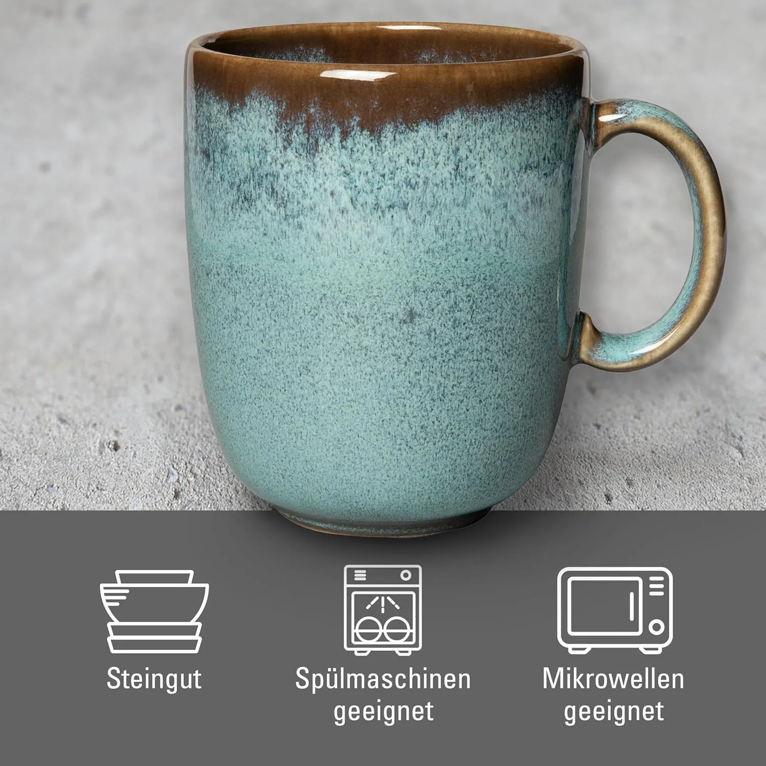 Villeroy & Boch Lave Glace Mug with Handle, Elegant Earthenware Mug for All Day, Turquoise, 13.5 oz, Dishwasher Safe