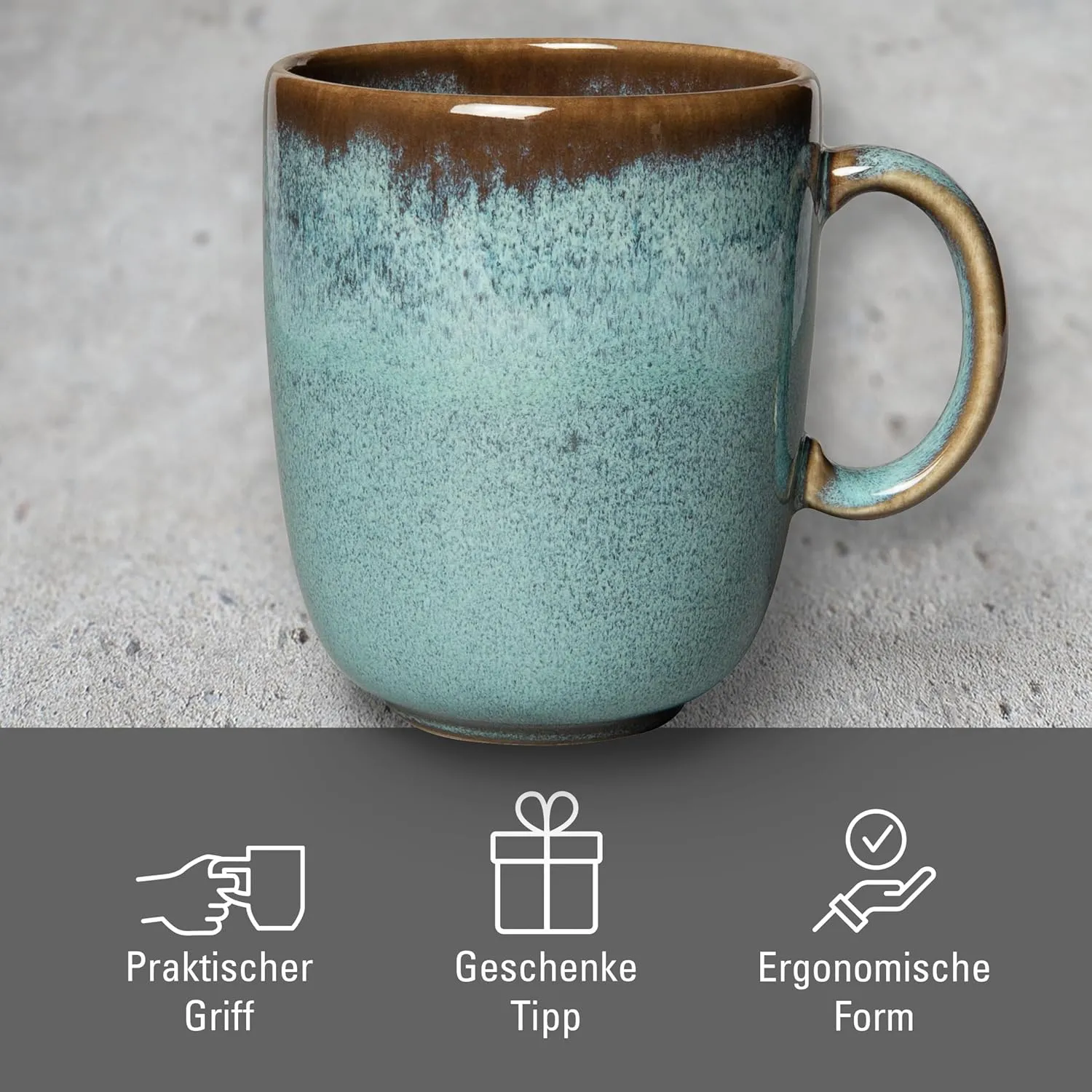 Villeroy & Boch Lave Glace Mug with Handle, Elegant Earthenware Mug for All Day, Turquoise, 13.5 oz, Dishwasher Safe