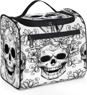 Vintage Skull Skeleton Travel Toiletry Bag for Men and Women, Large Hanging Makeup Bag Organizer Toiletries Bag for Travel, Cosmetic Bag with Handle