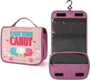 Vintage Theme,Toiletry Bag Hanging Travel Makeup Organizer,Cotton Candy Advertising Poster Design,Cosmetic Makeup Bag for Full Sized Toiletries,Pink, Pink_15, 215-SDS0326MakeupBagA1381