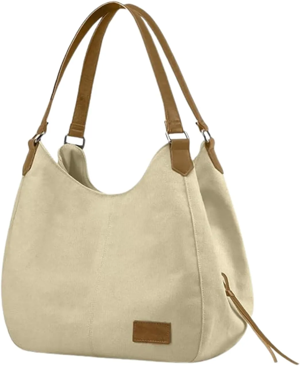 Vintage Women's Canvas Daily Shoulder Bag, Multi-Compartment, Cotton, Stylish, Cream
