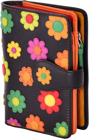 Visconti Spanish DS-82 Womens Floral Multi Colored Bifold Wallet DAISY COLLEC. - Black Multi, Medium