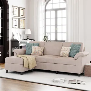 Vongrasig 79" Convertible Sectional Sofa Couch, 3 Seat L Shaped Sofa with Removable Pillows Linen Fabric Small Couches Mid Century for Living Room, Apartment and Office, Khaki