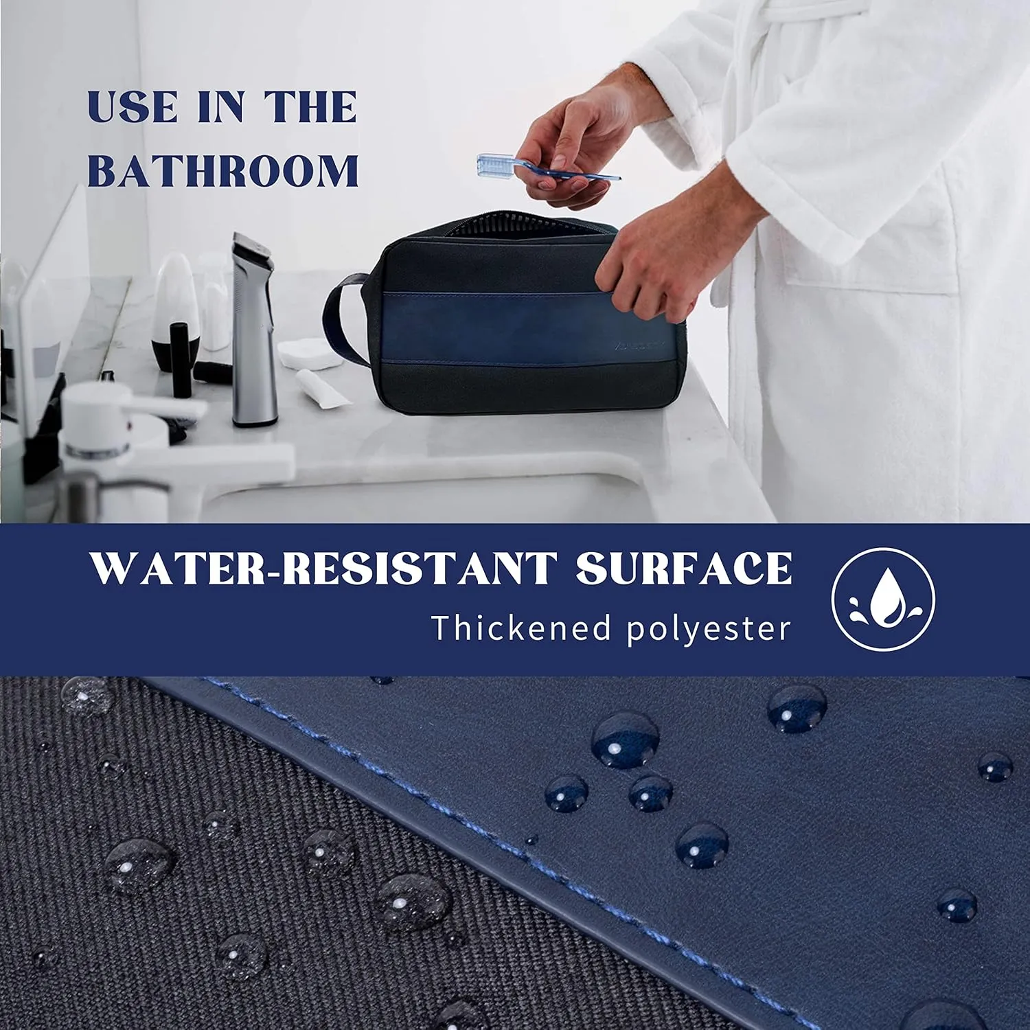Vorspack Toiletry Bag for Men - Large Dopp Kit for Travel Water Resistant Travel Bag for Toiletries Accessories Lightweight Toiletries Bag - Black&Blue