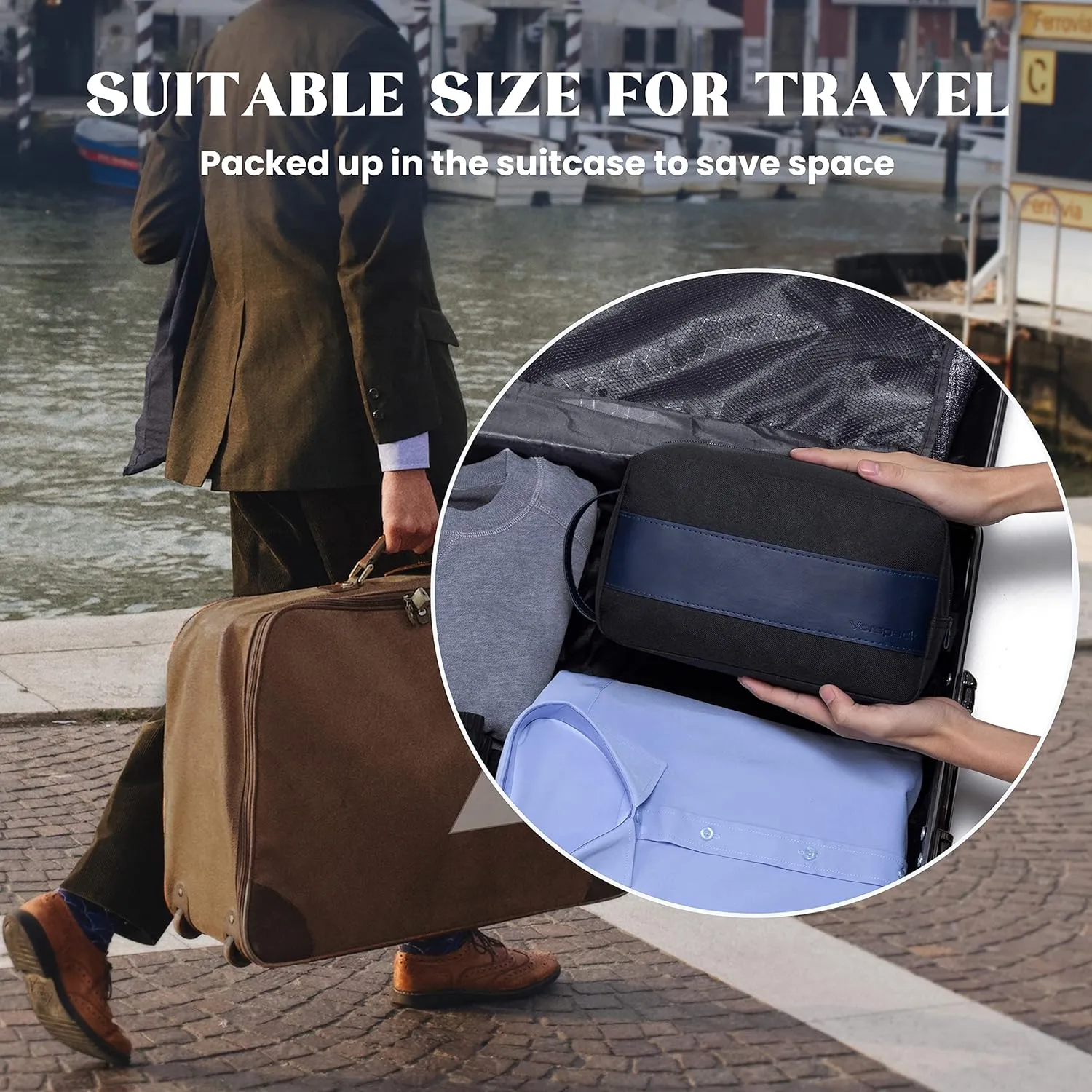 Vorspack Toiletry Bag for Men - Large Dopp Kit for Travel Water Resistant Travel Bag for Toiletries Accessories Lightweight Toiletries Bag - Black&Blue