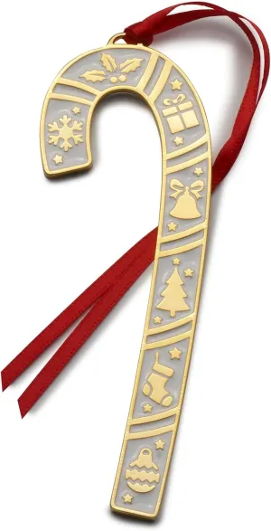 Wallace 2025 Gold Plated and Enameled Candy Cane Ornament 45th Edition