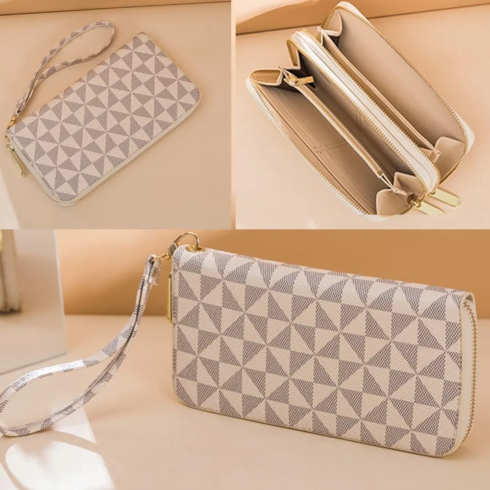 Wallet for Women with Credit Card Holder Money Pocket Wristband Wallet Case Coin Money Clip Women's Wallet with RFID-blocking Large Capacity with Zipper Wallet(white)