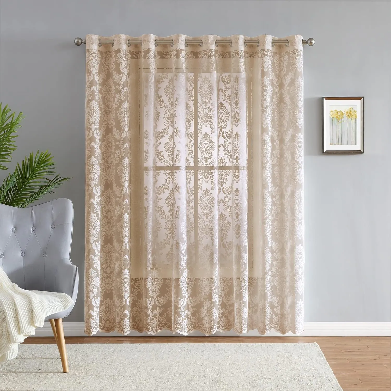 Warm Home Designs Extra Wide 102" x 84" Golden Linen Color Knitted Lace Patio or Sliding Door Curtains. 16 Grommets Total. Chic, Free Flowing Design at Affordable Price. LI Linen Patio 84"