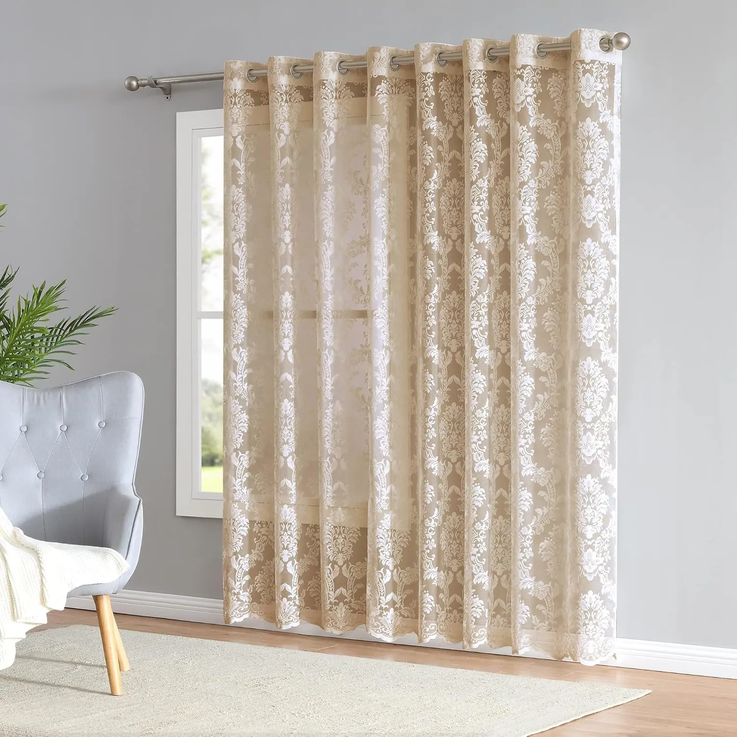 Warm Home Designs Extra Wide 102" x 84" Golden Linen Color Knitted Lace Patio or Sliding Door Curtains. 16 Grommets Total. Chic, Free Flowing Design at Affordable Price. LI Linen Patio 84"