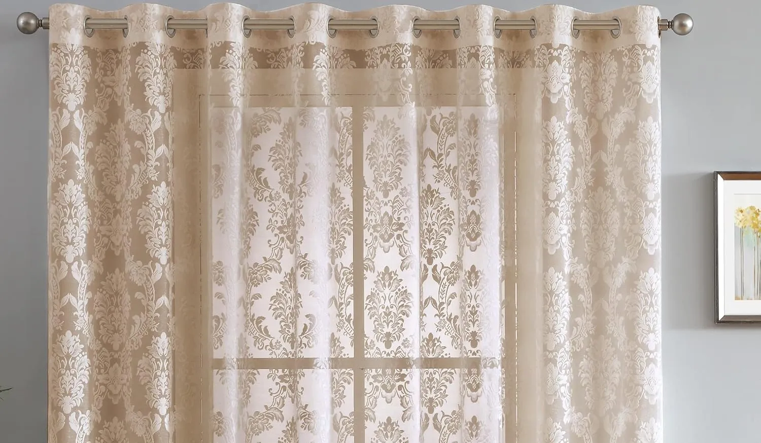 Warm Home Designs Extra Wide 102" x 84" Golden Linen Color Knitted Lace Patio or Sliding Door Curtains. 16 Grommets Total. Chic, Free Flowing Design at Affordable Price. LI Linen Patio 84"