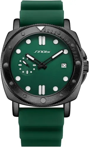 Watches for Men with Calendar, Rotating Bezel and Small Seconds Dial Silicone Strap Water-Resistant Mens Watch