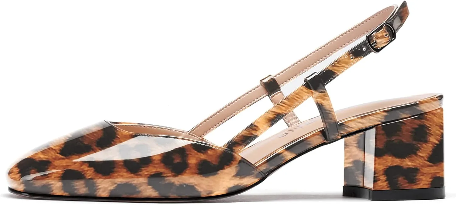 WAYDERNS Women's Ankle Strap Square Toe Block Patent Leather Slingback Chunky Low Heel Pumps Shoes 2 Inch